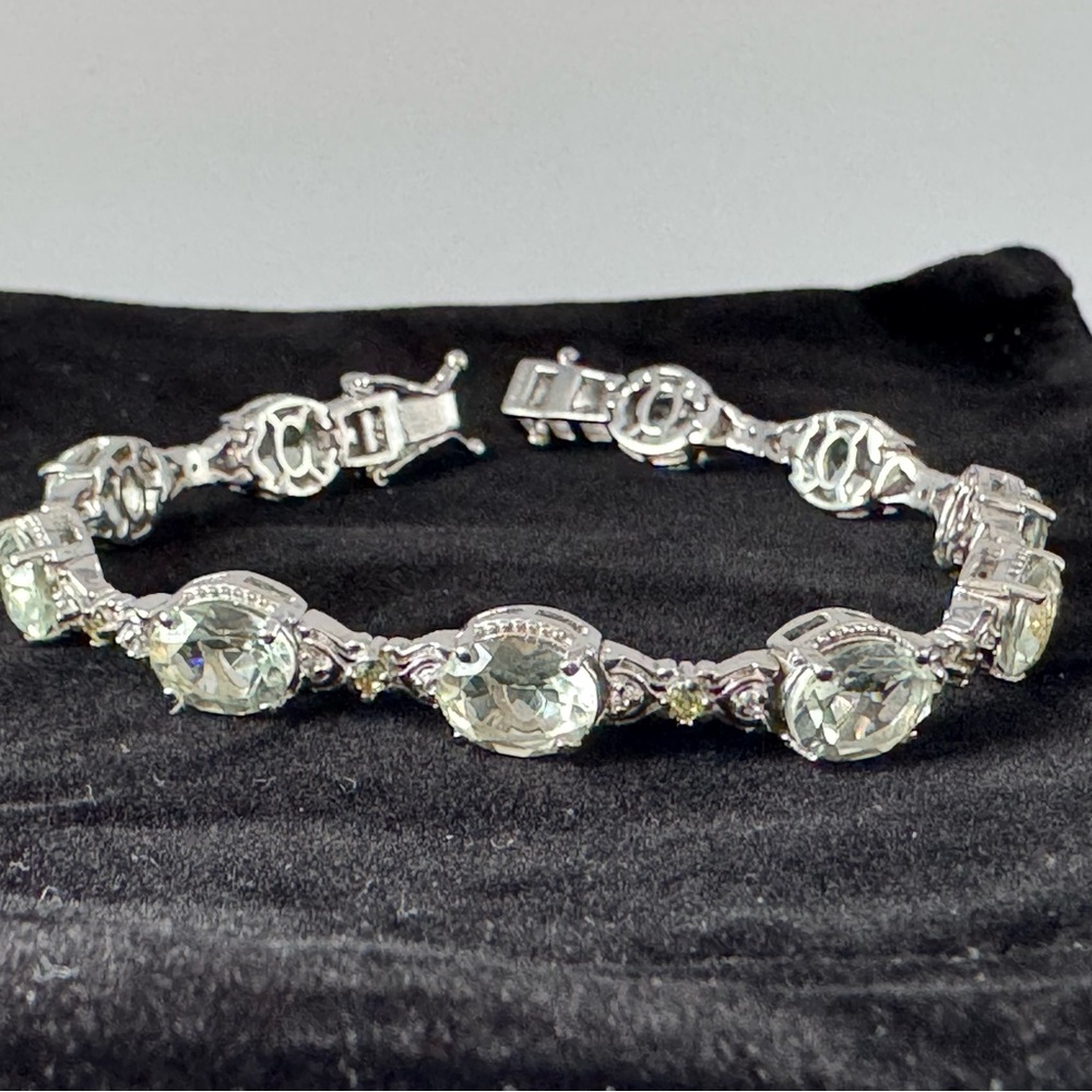 Elegant 925 Sterling Silver Bracelet prasiolite, - Picture 1 of 9